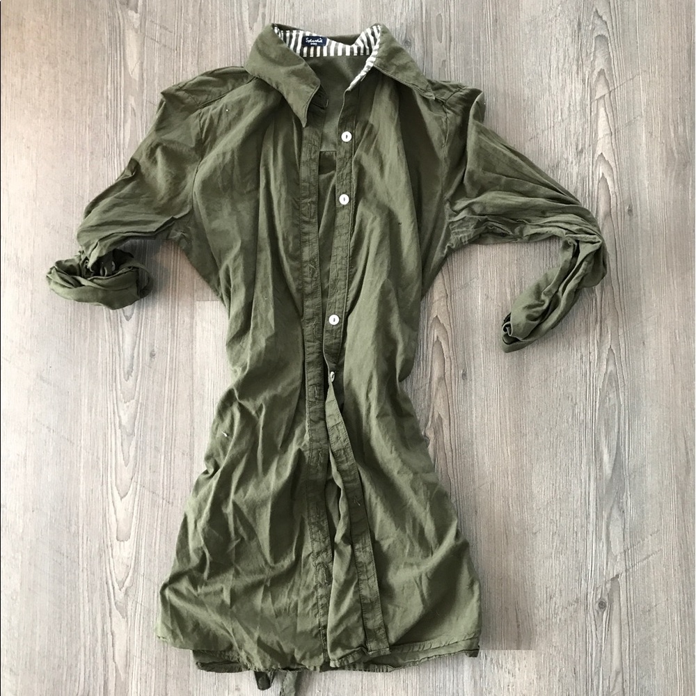 splendid hunter green button up tunic top, small